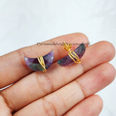 Natural Fluorite Earrings, Moon Shape Stud Earrings, Fluorite Jewellery, Gemstone Stud, Sold By Pair